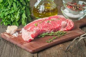 Raw fresh meat ribeye steak photo