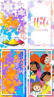 Four frame templates with Holi festival theme