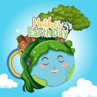 Poster design for mother earth day with happy earth vector