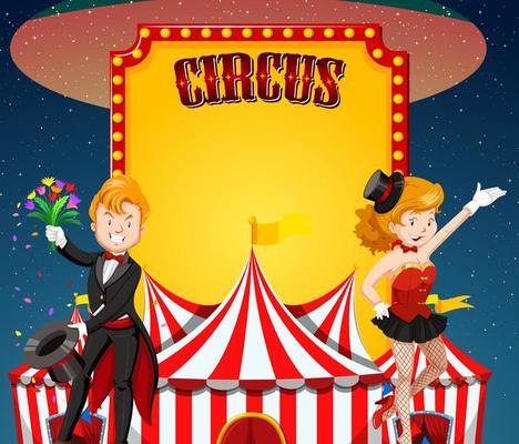 Circus sign template with magicians doing show