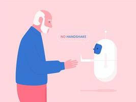 Robot Do Not Handshake with Elderly Man vector