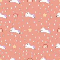 Seamless unicorn pattern with stars and rainbow vector