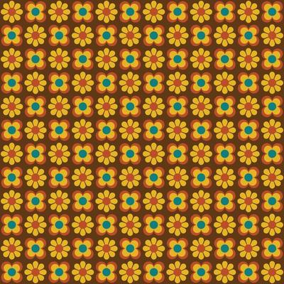 Retro mod yellow flowers seamless pattern