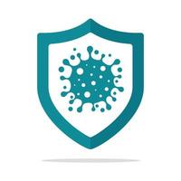 escudo azul con célula de virus dentro vector