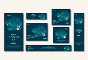 World Oceans Day Web and Social Media Template Set vector