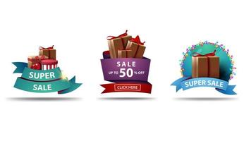 Colorful discount banners in form of ribbons with presents vector