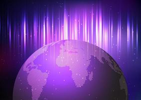 Tech style globe and glowing purple lights vector