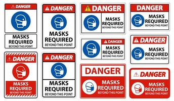 Danger Masks Required Beyond This Point Sign Set vector