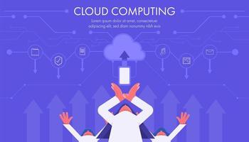 Cloud computing technology concept with flat people and icons vector