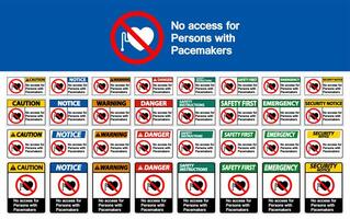 No Access For Persons With Pacemaker Sign Set vector