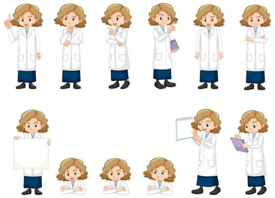 Set of girl in lab gown