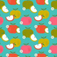 Retro apple and flower seamless pattern vector