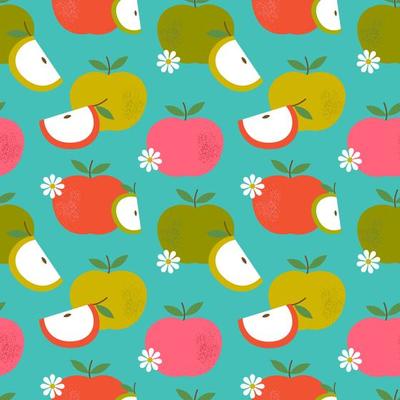 Retro apple and flower seamless pattern