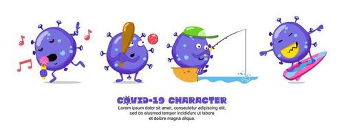 Blue Coronavirus active cartoon set vector