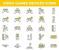 iconos de videojuegos y dispositivos blancos y amarillos vector