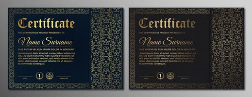 Navy and brown certificate set with filigree pattern vector