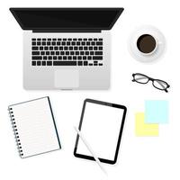 Top view of office desk objects  vector