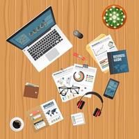 Top view business design with laptop and documents