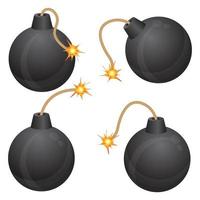 Bomb with burning fuse set vector