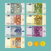 conjunto de billetes en euros vector