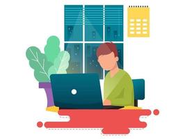 Man Working at Home in Front of Window vector