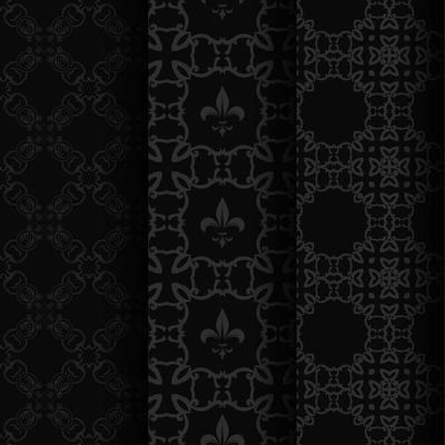 Seamless vintage heraldic gray patterns on black