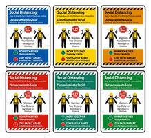 Bilingual Social Distancing Construction Sign Set  vector