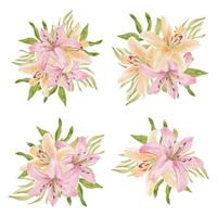 Watercolor lily tropical flower blossom collection  vector