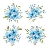 Watercolor blue anemone arrangement set  vector