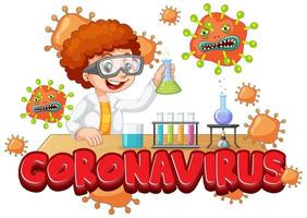 Niño experimentando con coronavirus en laboratorio de ciencias vector