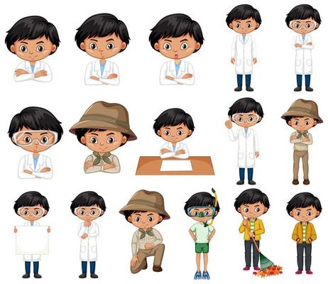 Set of Boys in Different Outfits and Poses