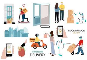 Contactless online service and delivery image set vector