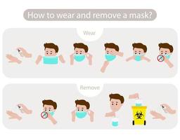 Man showing how to wear and remove mask vector