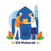 diseño de eid mubarak con hombre dando donación vector