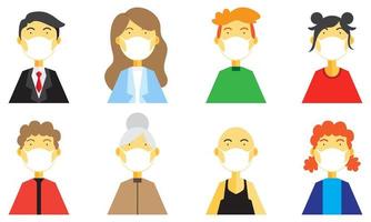 Set of People Wearing Medical Mask vector