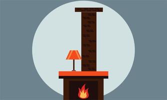 Fireplace with lamp in blue circle vector