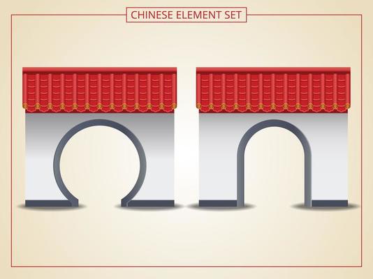 Chinese archway with red roof set