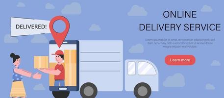 Online delivery of parcel in simple cartoon style vector