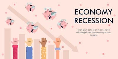 Economy recession design with hands reaching for piggy banks vector