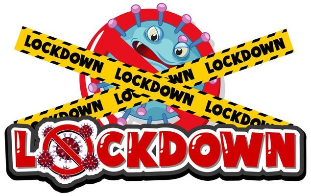 No Virus Allowed Symbol Behind Caution Tape ''Lockdown''