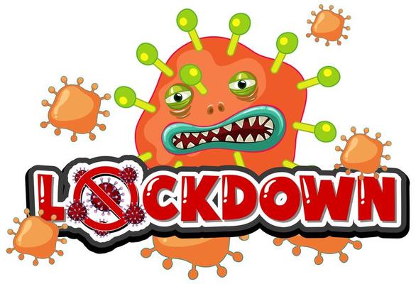 Virus Cell with Mean Face and ''Lockdown'' Text