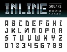 Inline Square Alphabet Letters and numbers. vector