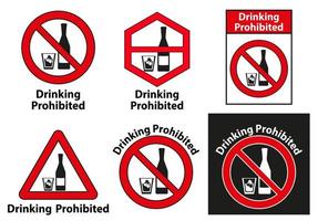 Drinking Prohibited No alcohol Sign Set  vector