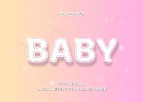 White editable baby text with pink stitched outline vector