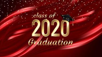 diseño de texto de oro de graduación clase 2020 en rojo vector