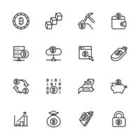 Set of Line Icons for Bitcoin Mining Activity vector