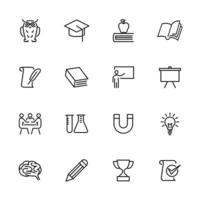 conjunto de iconos de línea de educación, escuela y aprendizaje vector