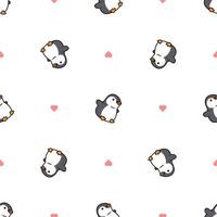 Dibujos animados lindo pingüino gordo con patrón transparente de corazón vector