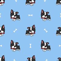 Cute boston terrier puppy cartoon seamless pattern