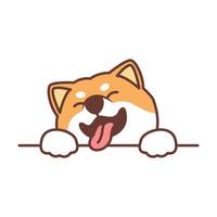 Cute shiba inu dog paws up over wall vector